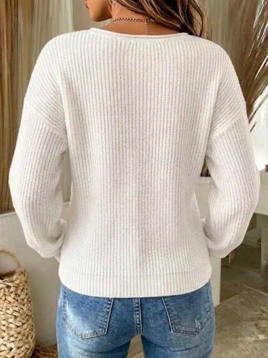 Distressed Cutout Round Neck Knit Top