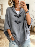 Chic Cozy Fringe Knit Toggle Cape