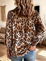 Women's Leopard Print Velvet Ruffle Collar Button-Down Blouse