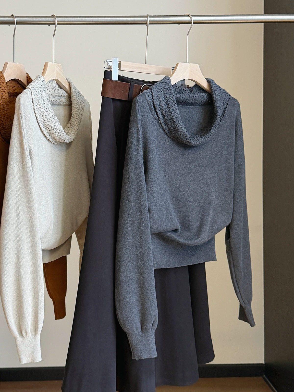 Women's Cozy Cowl Neck Balloon Sleeve Knit Sweater
