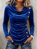 Elegant Royal Blue Velvet Ruched Top
