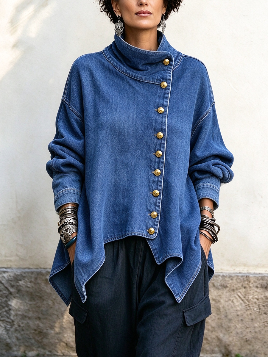 Casual Denim Asymmetrical Button-up Jacket
