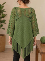 Women's Crochet V-neck Fringed Poncho Top