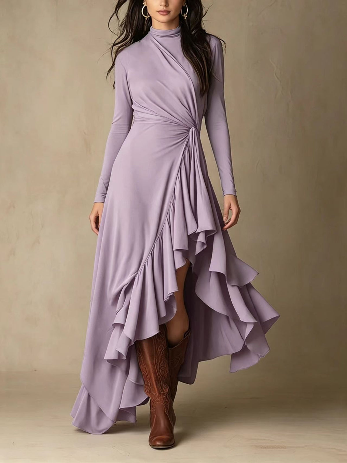 Chic Asymmetric Knitted Midi Dress With A Twisted, Waist-defining Detail