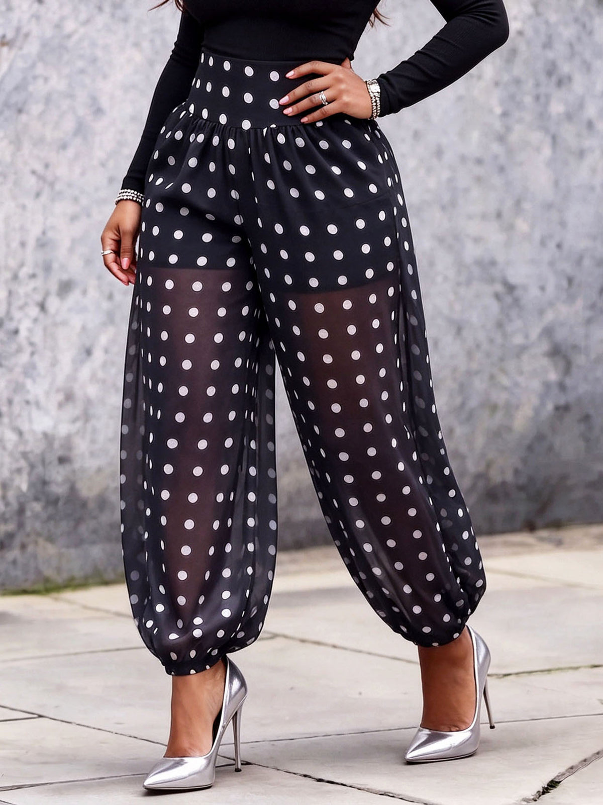 Elegant Polka-dot Sheer Trousers (lantern Pants)