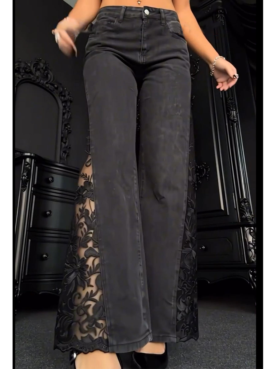 Black Lace-paneled Flared Jeans