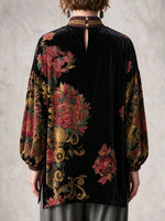 Bohemian-style Vintage-inspired Velvet Top With A Lavish Floral Print.