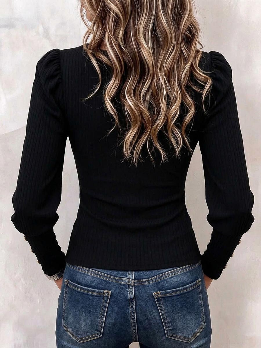Women's Cutout Criss-cross Front Ribbed Long Sleeve Top
