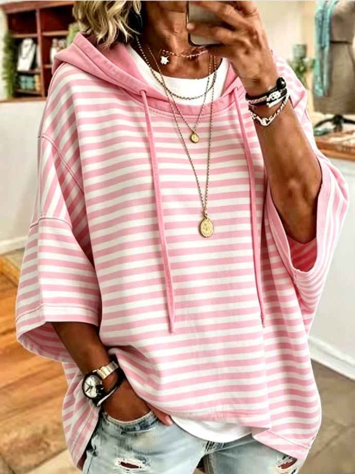 Relaxed-fit Casual Striped Cotton Hoodie