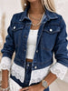 Romantic Eyelet Lace Trim Denim Jacket