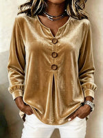 Elegant Soft Velvet Button-down Shirt Top