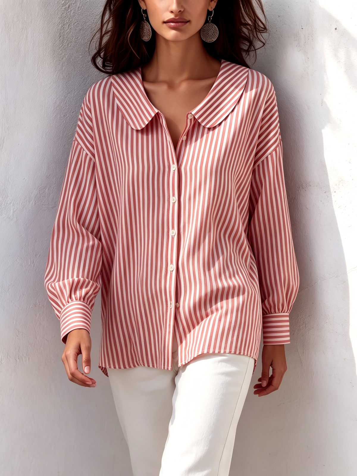 Retro Cozy Peter Pan Collar Striped Shirt