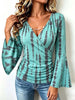 Women's Abstract Print V-neck Long Sleeve Casual Loose Stretch Top