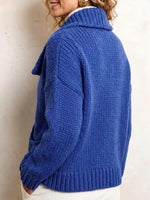 Women's Solid Color Collared Long-sleeve Casual Loose Knit Cardigan