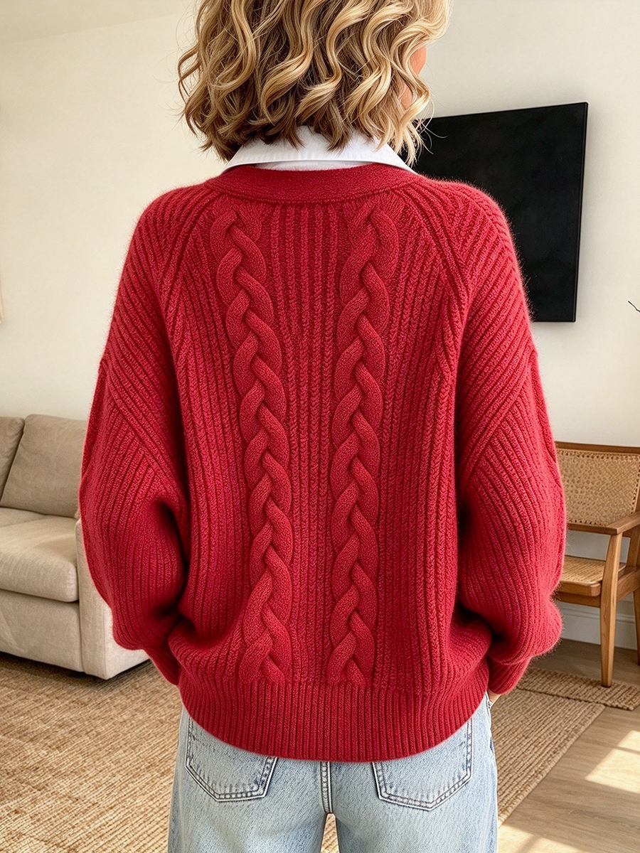 Classic Cable Knit False Two-piece Cable Sweater