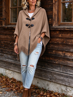Chic Cozy Fringe Knit Toggle Cape