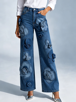 Dimensional Floral Denim Jeans