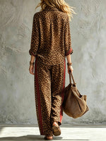 Fierce Leopard Print Button-Down Shirt & Flowing Wide-Leg Pants