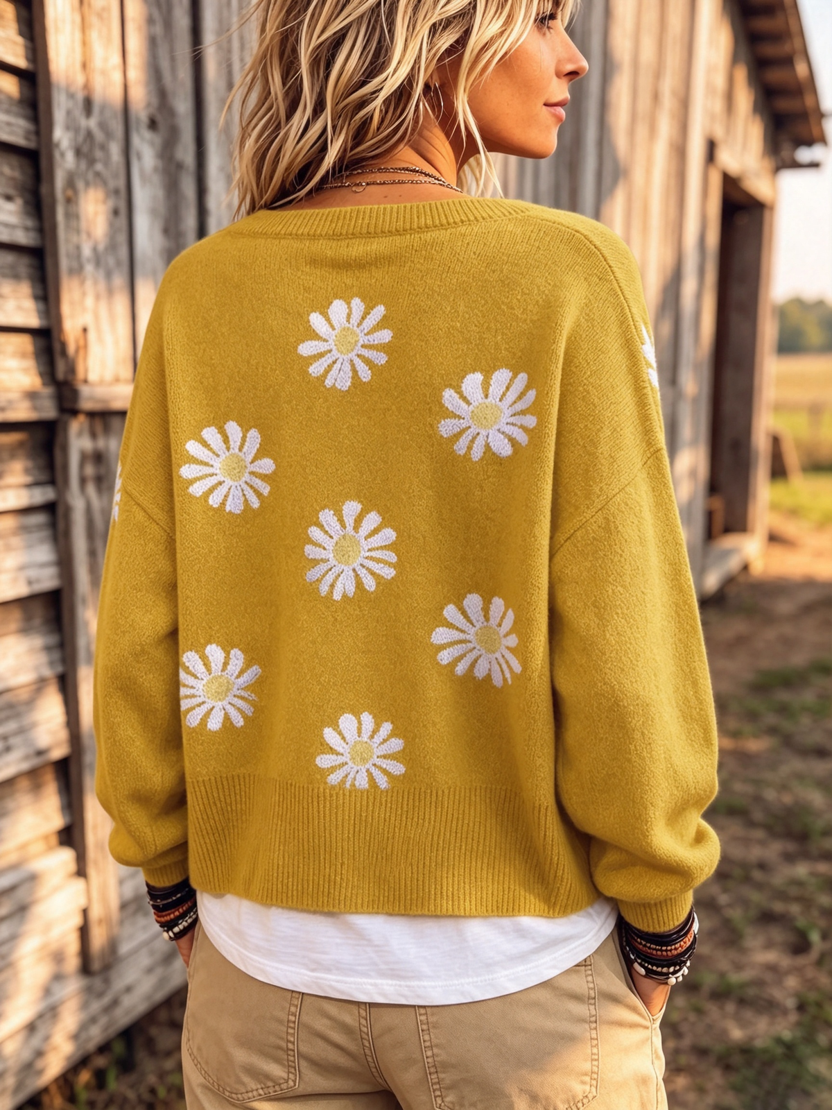 Daisy Pattern Button-up Cardigan Sweater