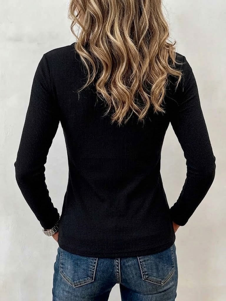 Long-sleeve Knit Top With V-neck, Lace-up Detail, And Eyelets