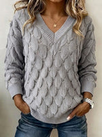 Open-knit V-neck Long-sleeve Sweater With Feather-like Texture
