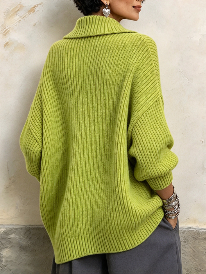Cozy Asymmetrical Collar Ribbed Knit Pullover