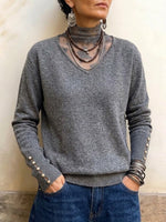 Long-sleeve "faux-layered" Top Featuring Lace And Mesh, A V-neck, And Button-detailed Cuffs