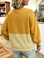 Striped-panel Drop-shoulder Lantern-sleeve Crew-neck Sweatshirt