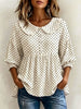 Women's Polka Dot Print Peter Pan Collar 3/4 Sleeve Casual Loose Cotton Linen Top