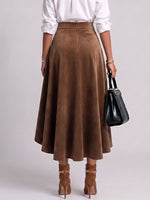 Women's High-waisted Casual Loose-fitting Faux Suede And Lace A-line Skirt