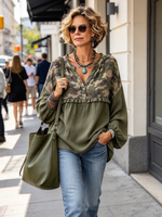Casual Chic Camouflage Olive Green Top