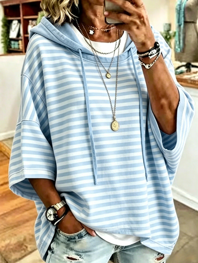 Relaxed-fit Casual Striped Cotton Hoodie