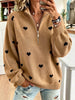 Cozy Half-zip Knit Pullover With Heart Pattern