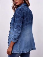 Retro Blue Rose Gradient Print Ruffle Jacket