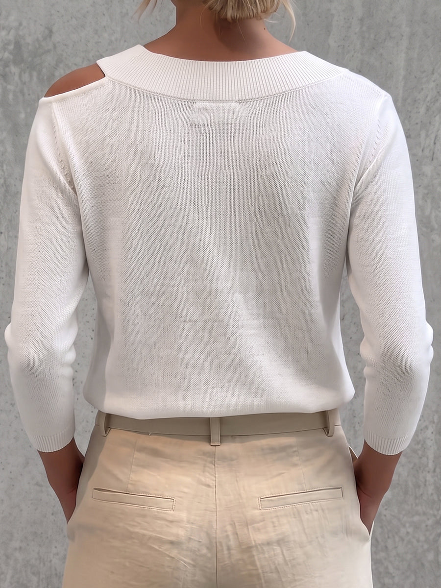 Modern Thin Knitted Asymmetrical Cutout V-neck Top