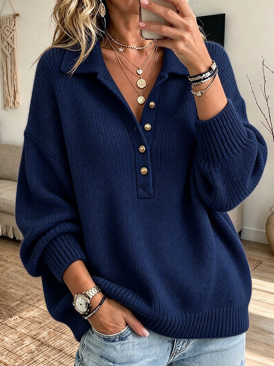 Collared Henley-style Knit Sweater