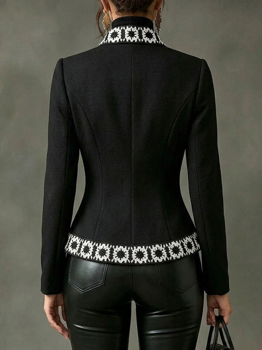 Retro Totem Embroidery Trimmed Slim-fit Blazer