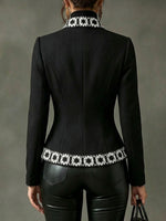Retro Totem Embroidery Trimmed Slim-fit Blazer