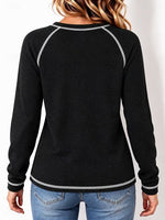Relaxed-fit Casual Waffle-knit Cotton Long-sleeve Top