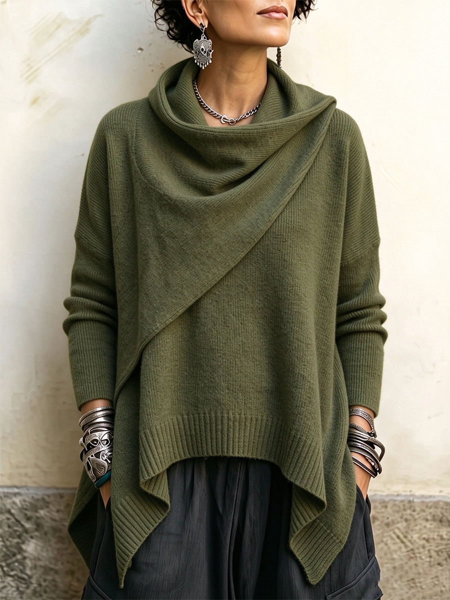 Cozy Draped Cowl-Neck Knit Pullover