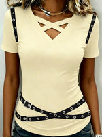 Chic Criss-cross V-neckline Stretchy Top
