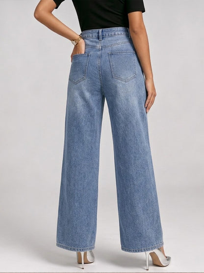 Delicate Casual Hollow-out Embroidered Rhinestone Jeans