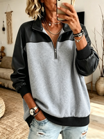 Casual Quarter-zip Neck Faux Leather Paneling Hoodie