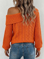 Women's Solid-color Asymmetric Off-shoulder Cable-knit Sweater
