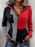 Dynamic Striped Colorblock Ribbed Hooded KnitTop