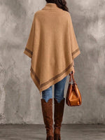 Women's Casual Loose-fit Turtleneck Knit Cape Top With 3/4 Sleeves And Asymmetrical Hem
