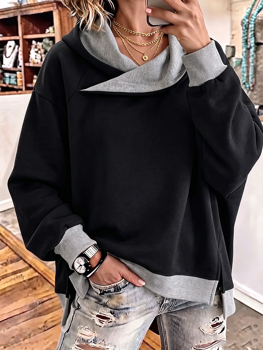 Casual Color-block Oversize Dolman Sleeves Hooded Sweatshirt