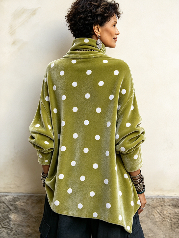 Chic Asymmetrical Buttons Polka Dot Velvet Top