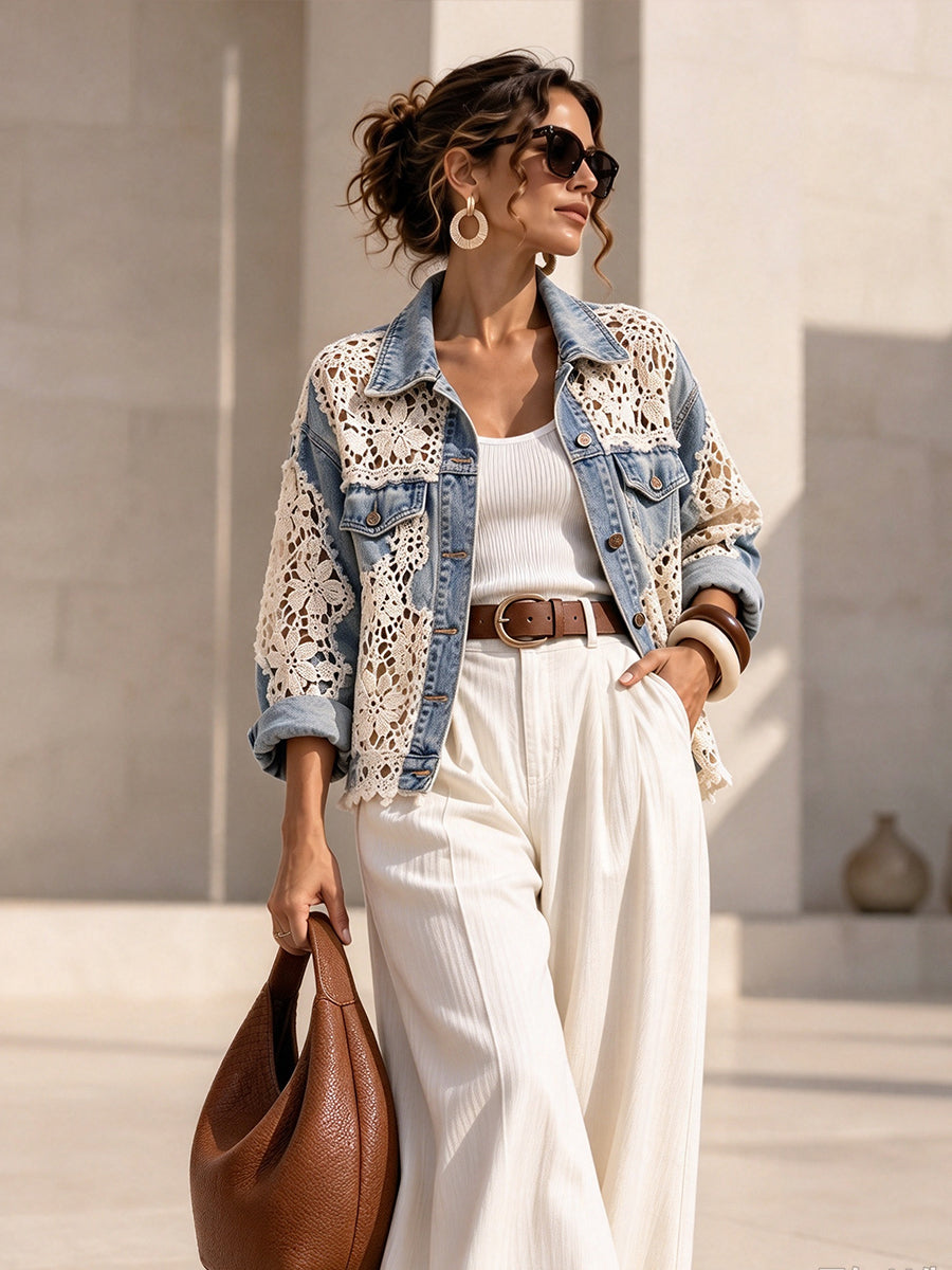 Boho Lace Patchwork Denim Jacket