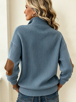 Cozy Elbow Patch Ribbed Quarter-zip Pullover
